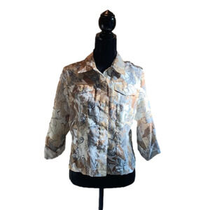 Nwt Ruby Rd. Button Up Jacket Linen Feel Camo Safari Floral Print Top